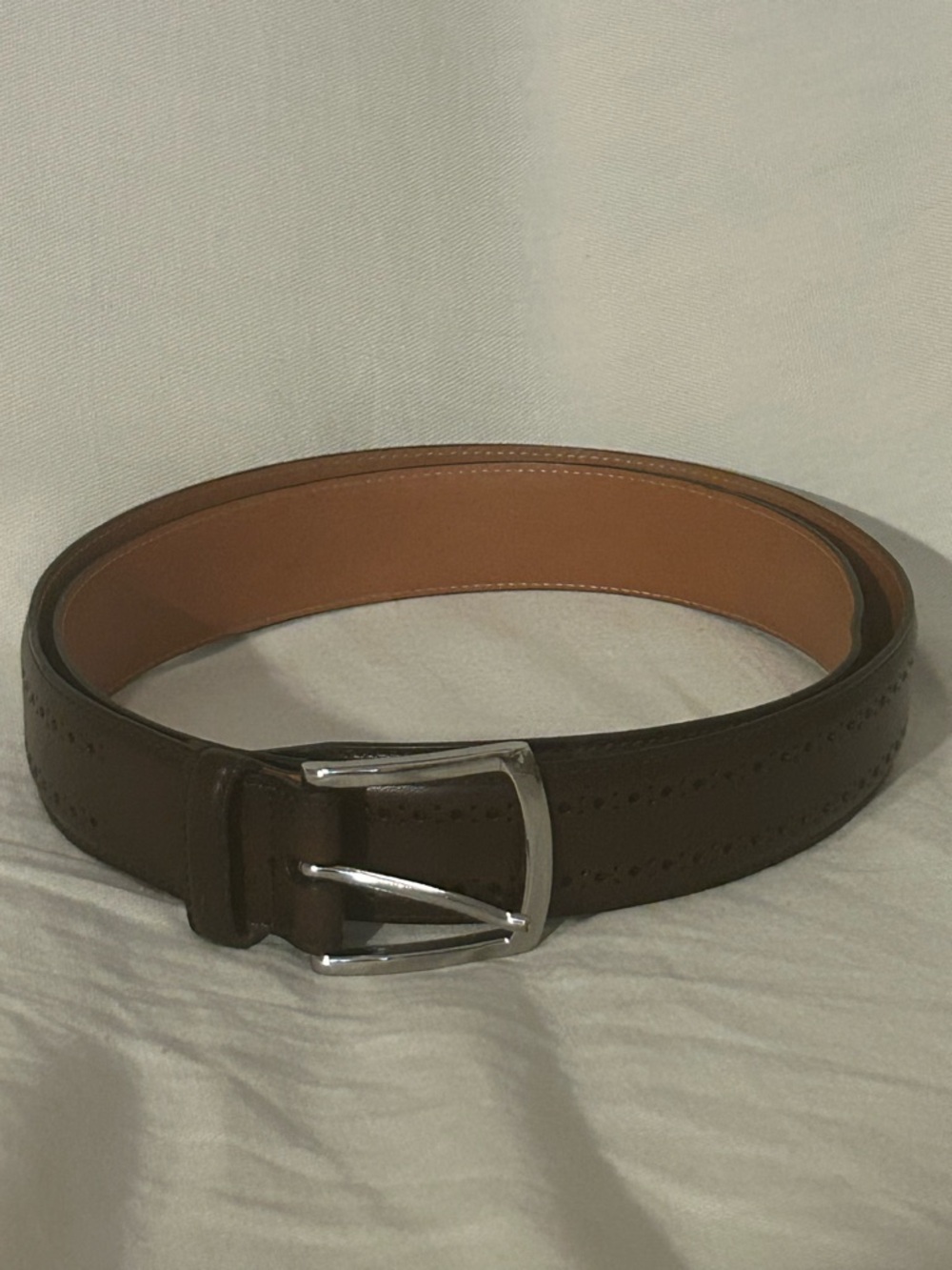 Mens ALLEN EDMONDS Manistee Brown Leather Belt Sz 42